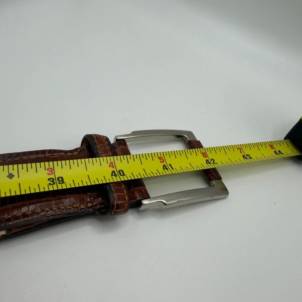 Trafalgar Mens Woven Cotton Rope Belt Lizard Embossed Leather Trim 38 Brown‎ USA